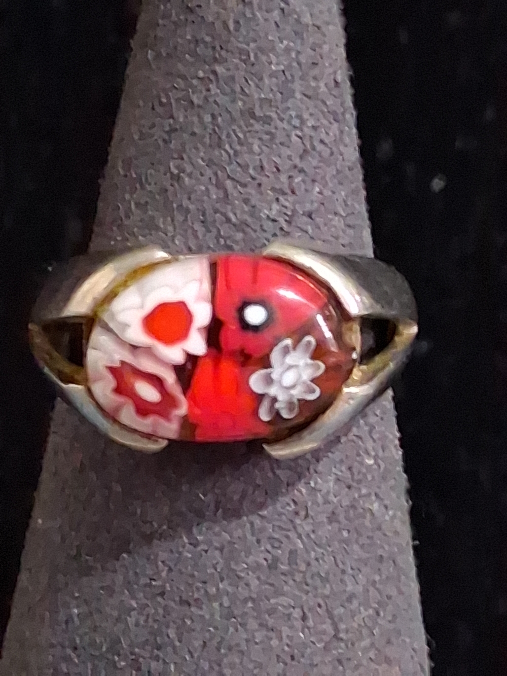 Vintage Alan K Millefiori Murano Glass Sterling Silver Ring Millefiori Sz 8.75
